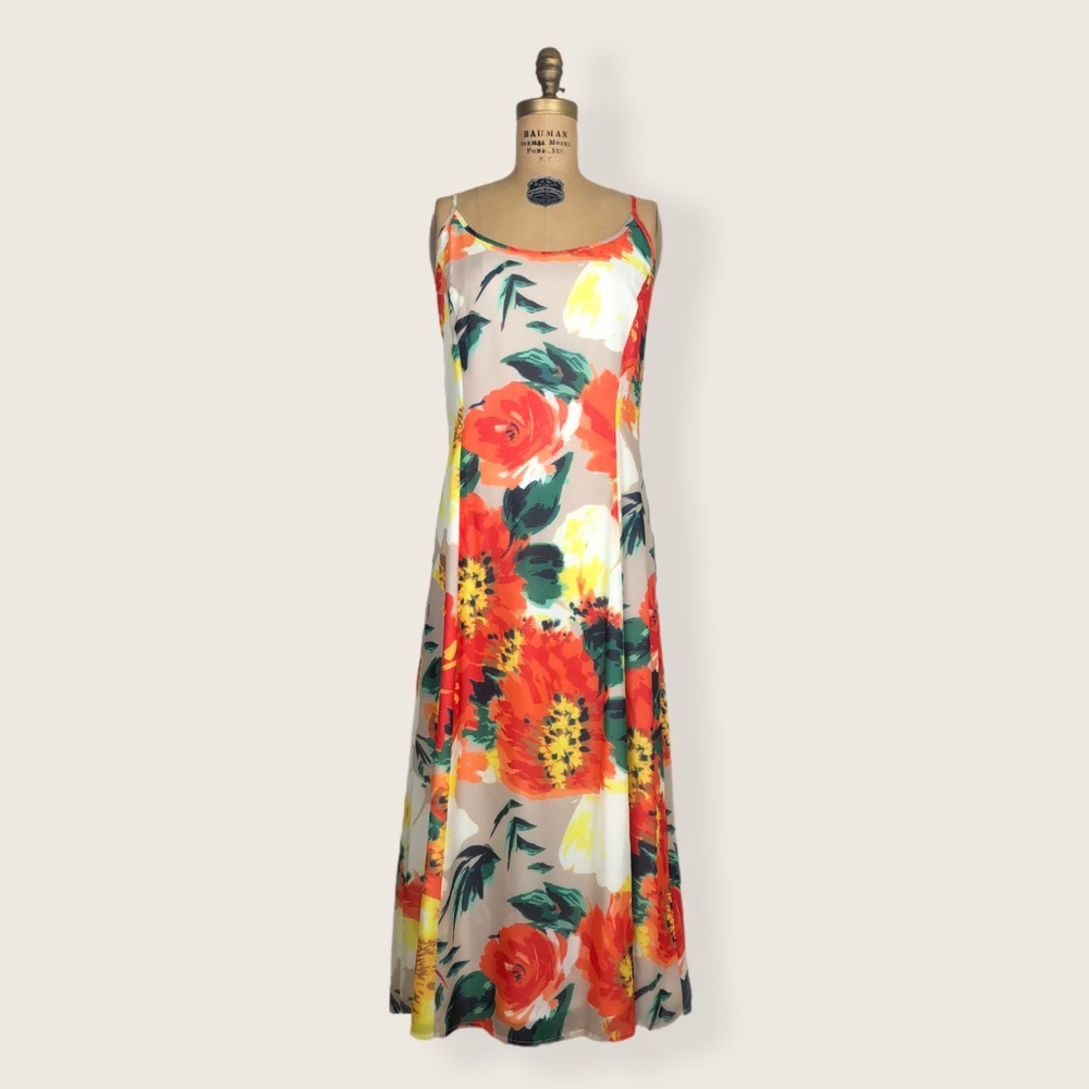 Neiman Marcus Floral Spaghetti Strap Dress Large